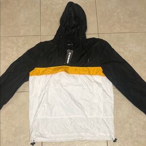 Men's Colorblock Hooded Windbreaker Jacket - Black, White & Yellow